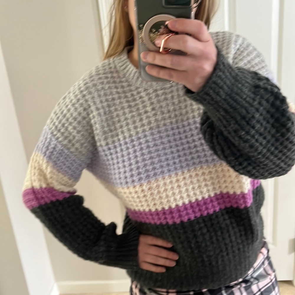 Color block stripe cozy big knit oversized sweater